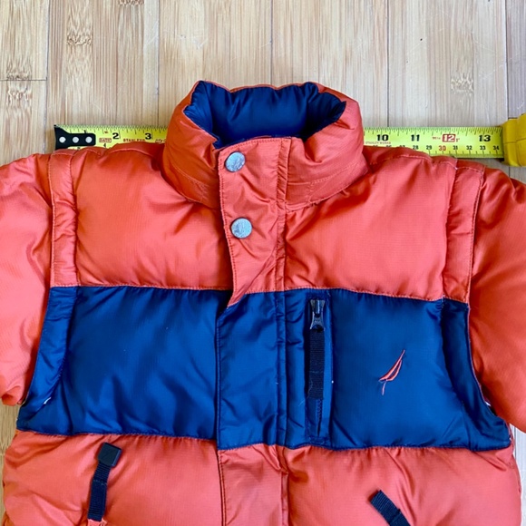 Nautica Puffer Down Jacket Vest Winter Coat Hooded kids size 3 Orange Navy - Picture 13 of 14